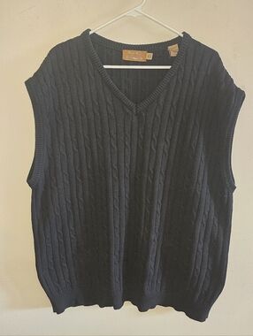 South Bay Sweater Vest Cable Knit Black Men's Size 2XL Cotton Preppy